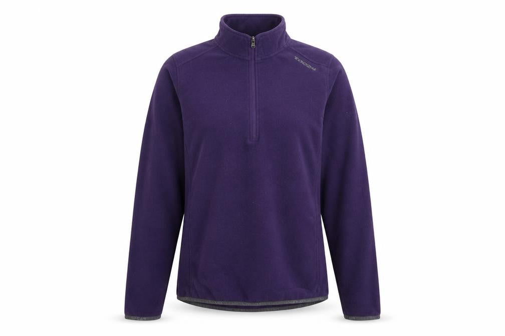Front view of TOG24 Women's Purple Fleece 1/2 Zip Pullover Sweatshirt, size 12-14