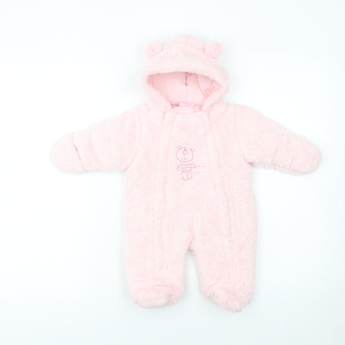 Bebe Bonito Pink Hooded Fleece Bear Coverall 0-3 Months Unisex Baby