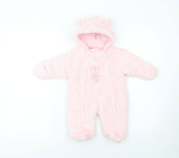 Bebe Bonito Pink Hooded Fleece Bear Coverall 0-3 Months Unisex Baby