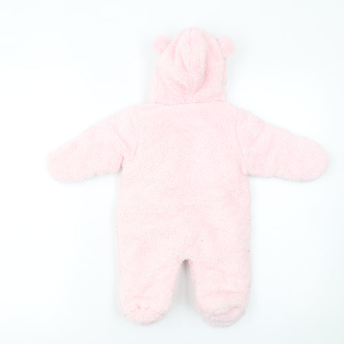 Bebe Bonito Pink Hooded Fleece Bear Coverall 0-3 Months Unisex Baby