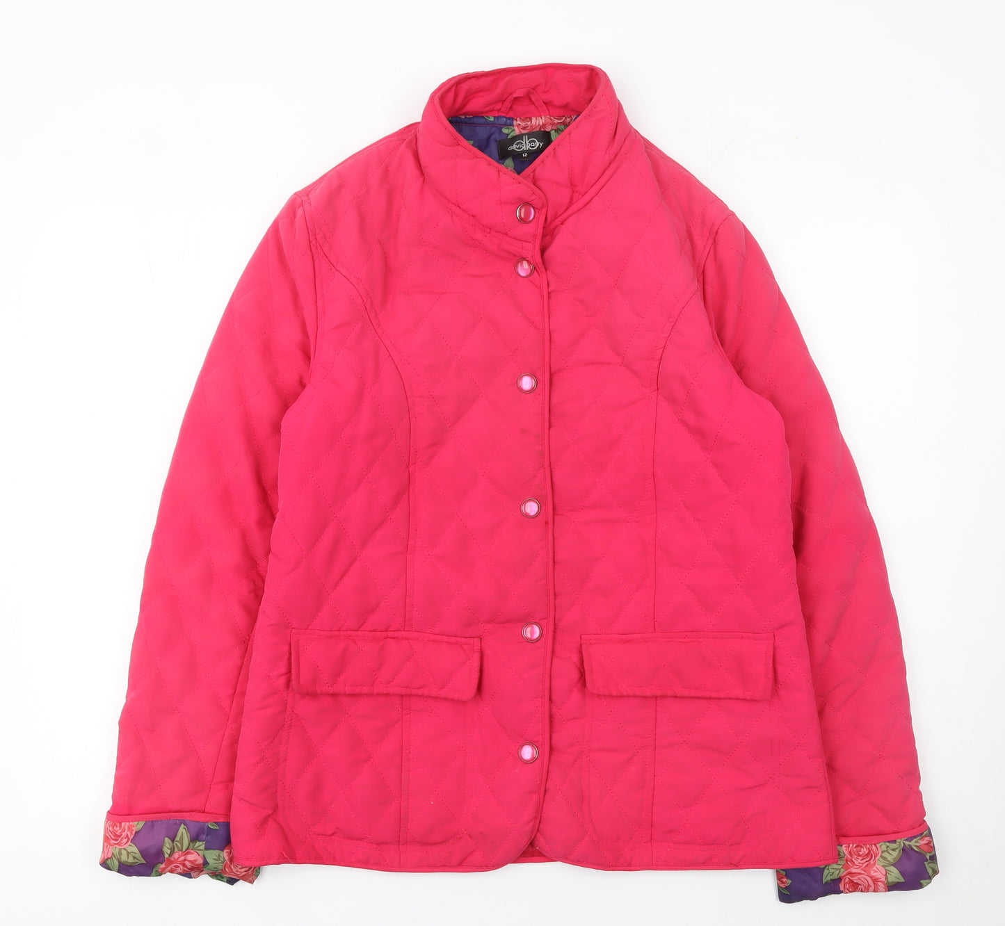 David Barry Womens Pink Quilted Mid-Length Jacket Size 12