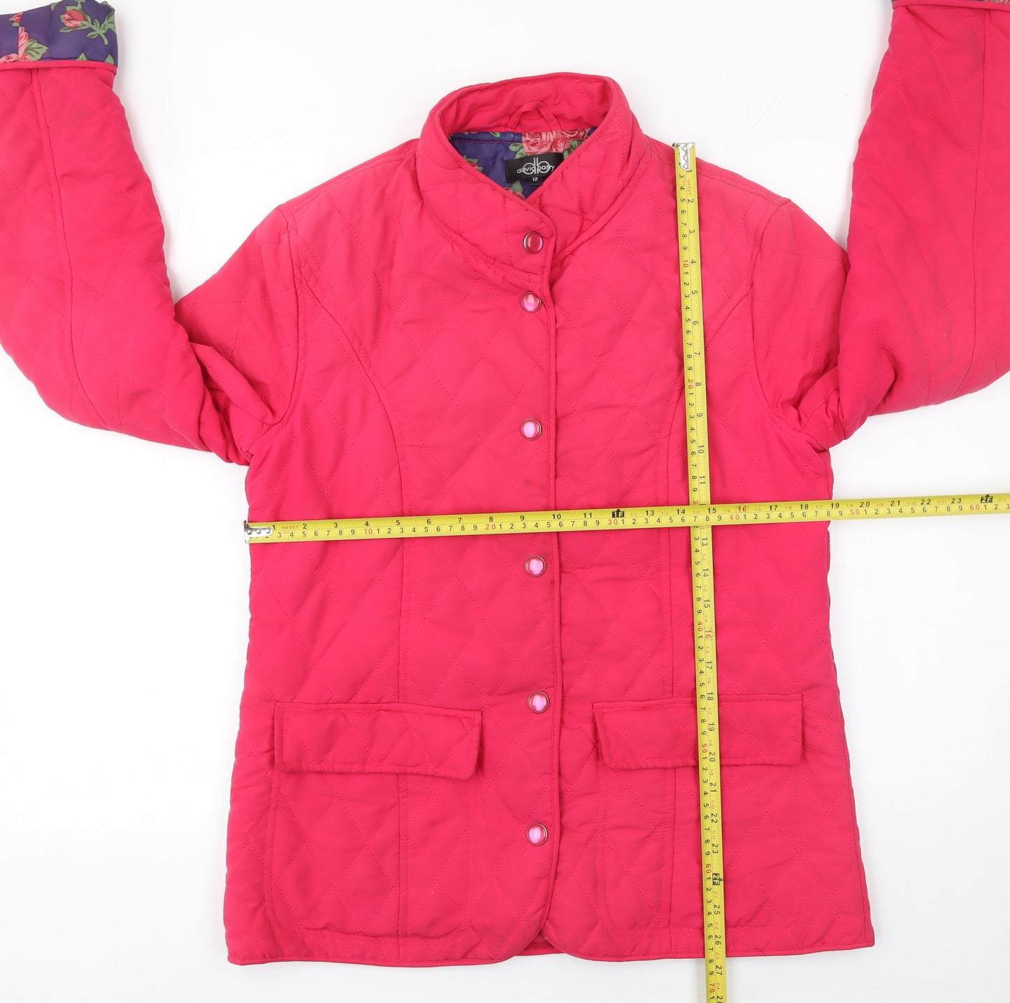 David Barry Womens Pink Quilted Mid-Length Jacket Size 12