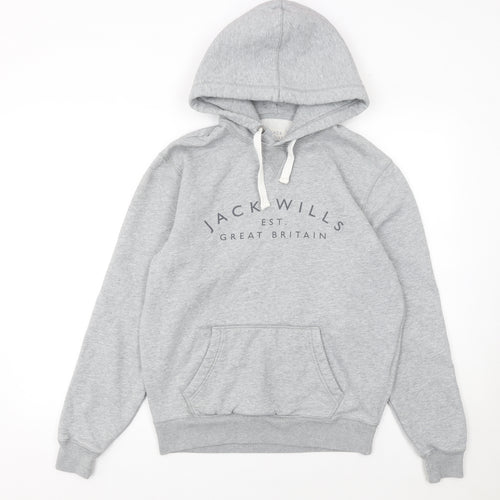 Jack Wills Mens Grey Small Pullover Hoodie Logo Fleece Sweatshirt
