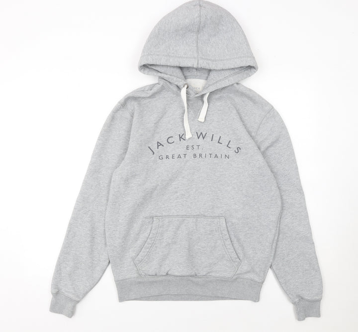 Jack Wills Mens Grey Small Pullover Hoodie Logo Fleece Sweatshirt