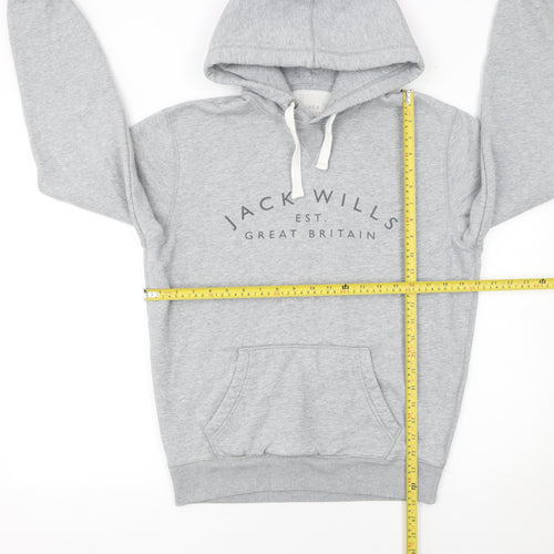 Jack Wills Mens Grey Small Pullover Hoodie Logo Fleece Sweatshirt