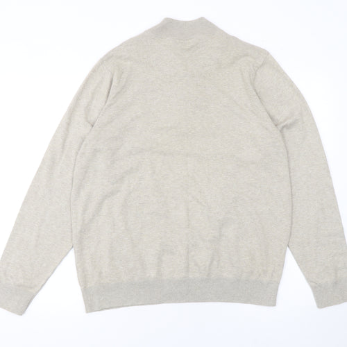Marks and Spencer Men Beige Medium Henley Mock Neck Cotton Jumper