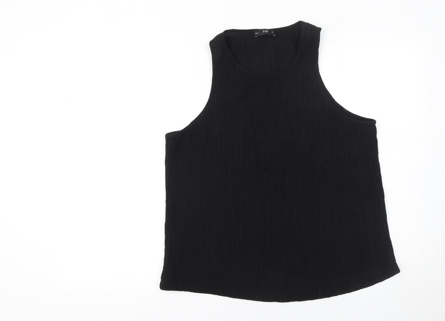 F&F Womens Black Sleeveless Tank Top UK 16 Regular Fit Polyester
