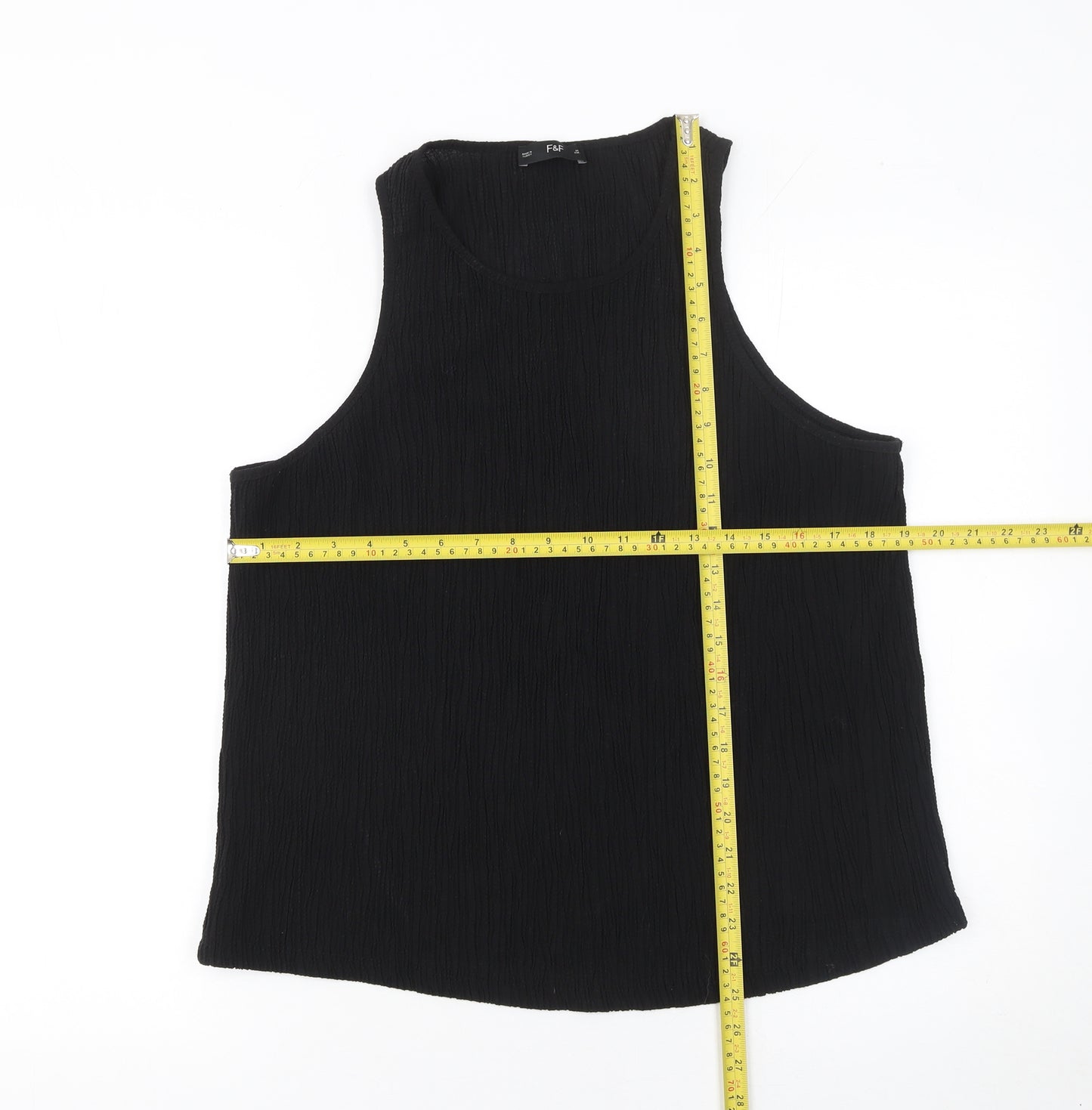 F&F Womens Black Sleeveless Tank Top UK 16 Regular Fit Polyester