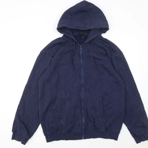 H&M Men’s Blue Full Zip Hoodie Relaxed Fit Size M Fleece Cotton Blend