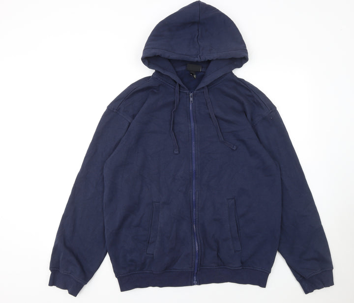 H&M Men’s Blue Full Zip Hoodie Relaxed Fit Size M Fleece Cotton Blend