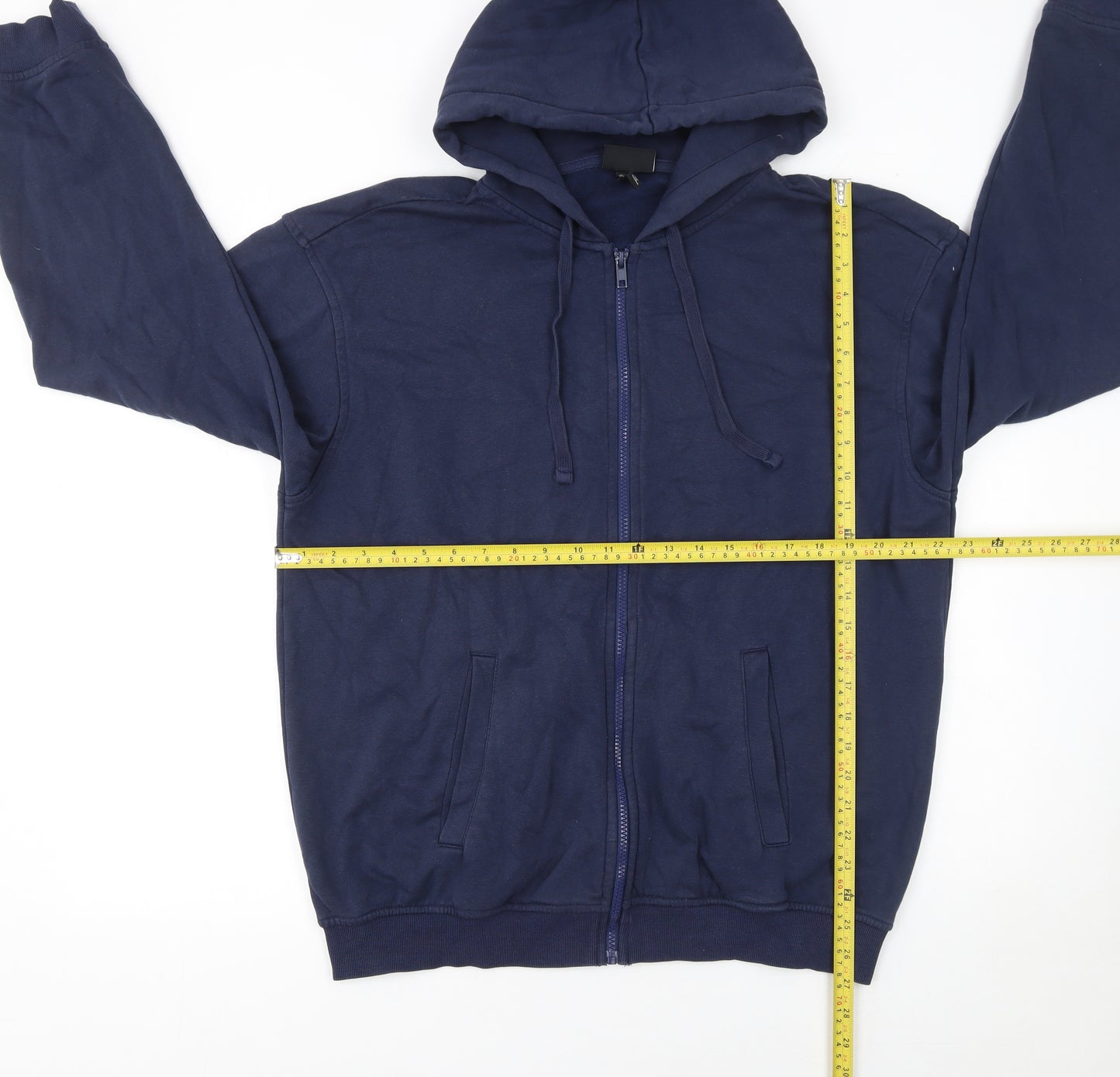 H&M Men’s Blue Full Zip Hoodie Relaxed Fit Size M Fleece Cotton Blend