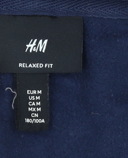 H&M Men’s Blue Full Zip Hoodie Relaxed Fit Size M Fleece Cotton Blend