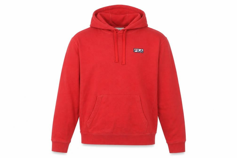 Front view of Fila Men's Red Pullover Hoodie M Regular Fit Cotton Blend