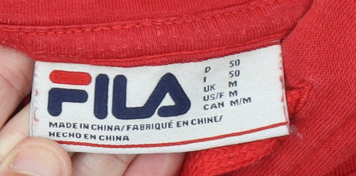 FILA Men's Red Pullover Hoodie M Regular Fit Cotton Blend