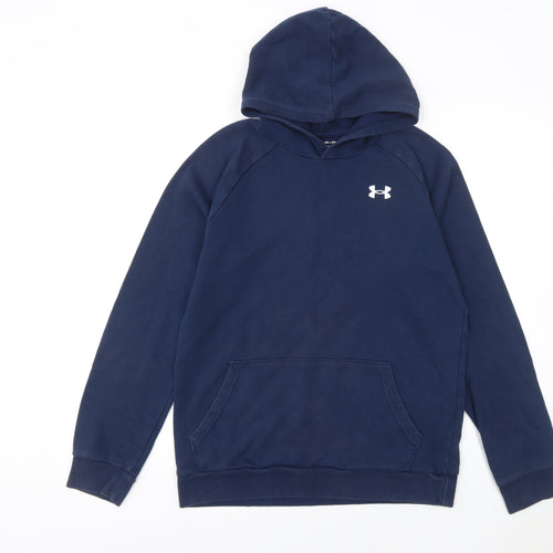 Under Armour Boys Navy Pullover Hoodie YXL 158-170cm Cotton Blend Fleece