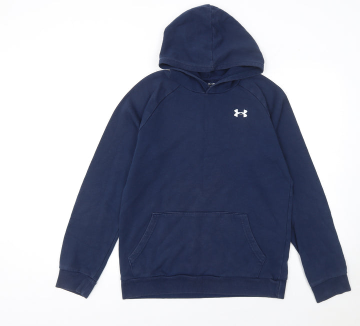 Under Armour Boys Navy Pullover Hoodie YXL 158-170cm Cotton Blend Fleece