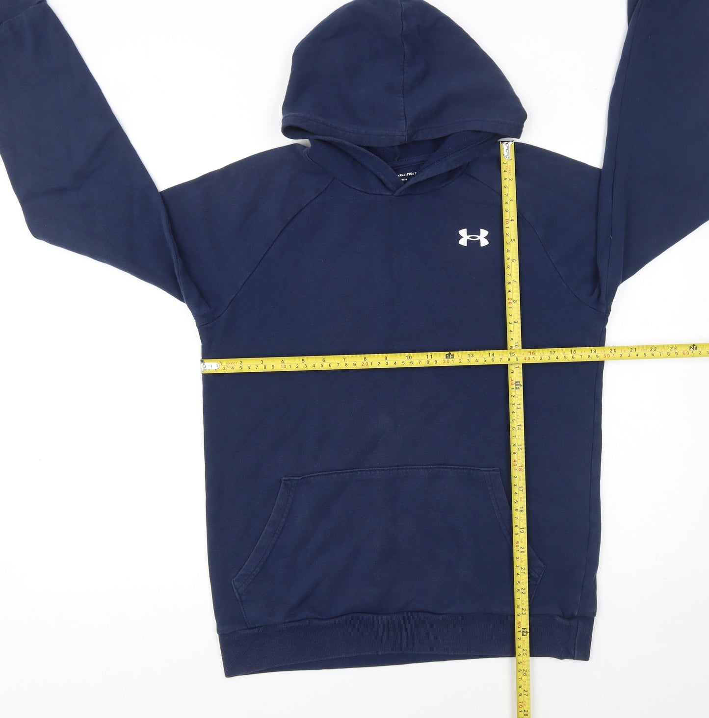 Under Armour Boys Navy Pullover Hoodie YXL 158-170cm Cotton Blend Fleece