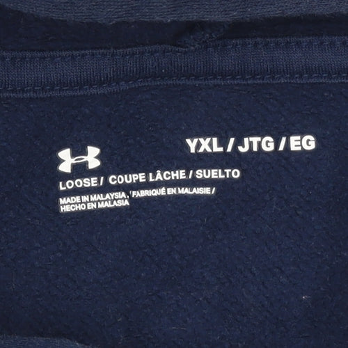 Under Armour Boys Navy Pullover Hoodie YXL 158-170cm Cotton Blend Fleece