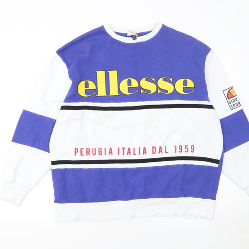 Ellesse Women's Blue White Logo Sweatshirt UK 6 Cotton Blend