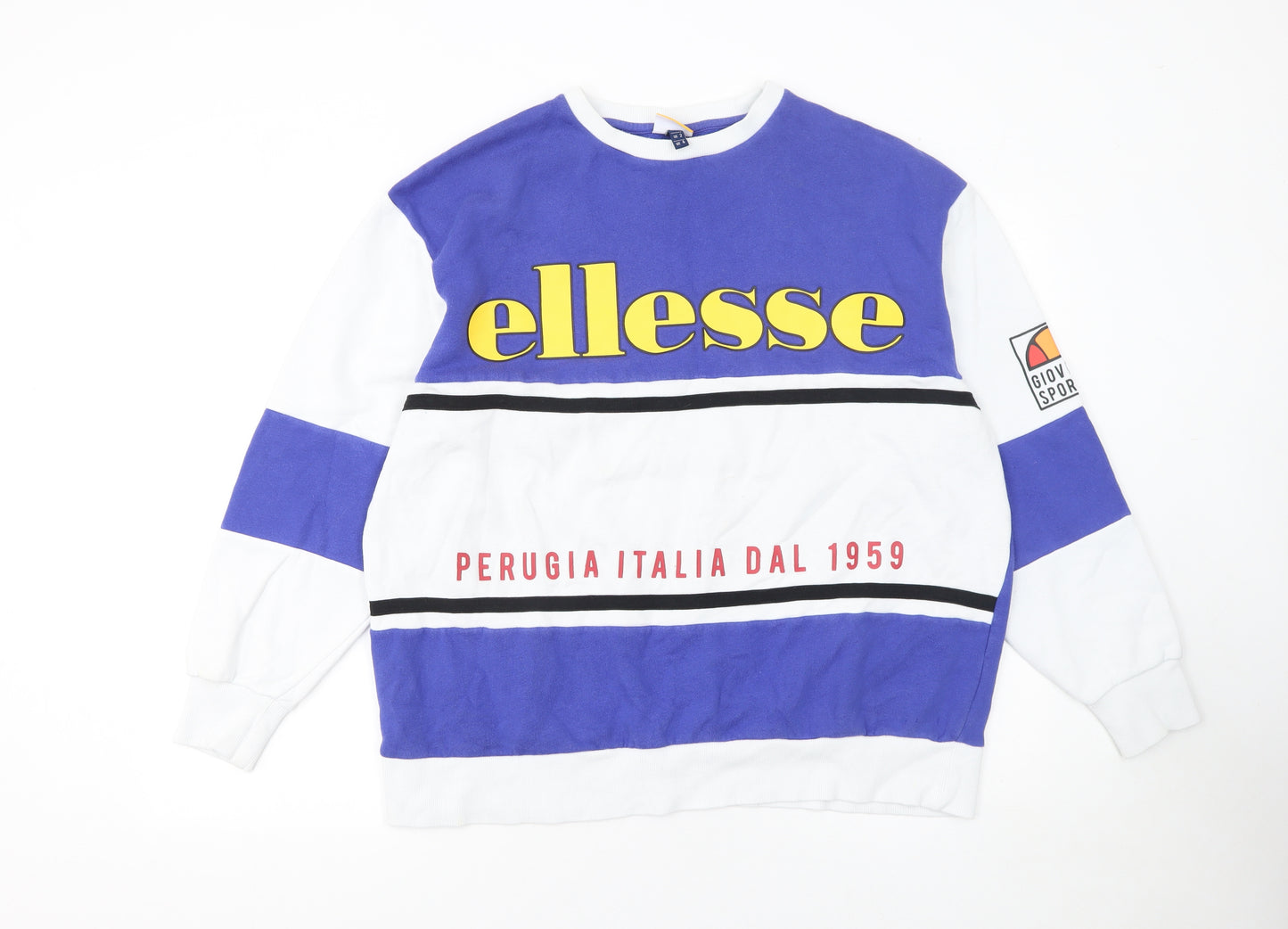 Ellesse Women's Blue White Logo Sweatshirt UK 6 Cotton Blend