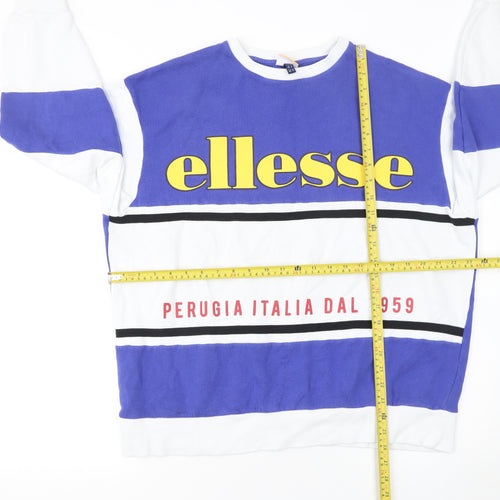 Ellesse Women's Blue White Logo Sweatshirt UK 6 Cotton Blend