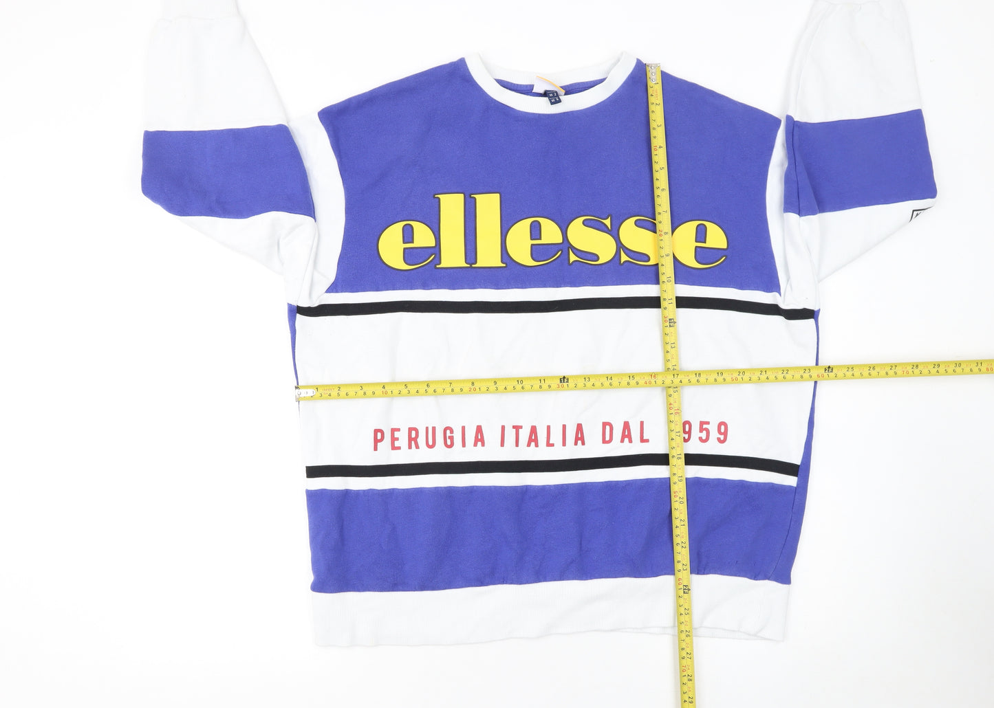 Ellesse Women's Blue White Logo Sweatshirt UK 6 Cotton Blend