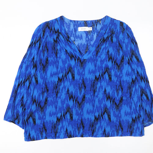 Vila Women Blue Geometric Tunic Blouse Size 10 Viscose