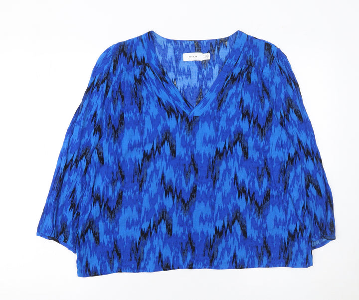 Vila Women Blue Geometric Tunic Blouse Size 10 Viscose
