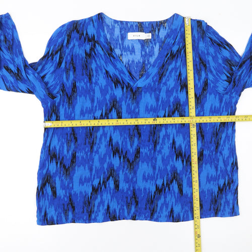 Vila Women Blue Geometric Tunic Blouse Size 10 Viscose
