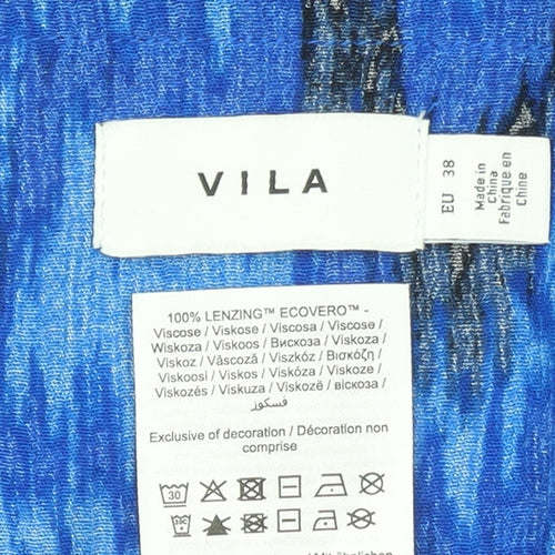 Vila Women Blue Geometric Tunic Blouse Size 10 Viscose