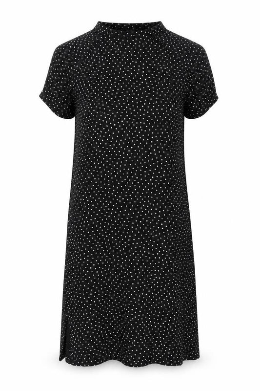 Front view of Monki Women’s Black Polka Dot Short Sleeve T-Shirt Dress, size S