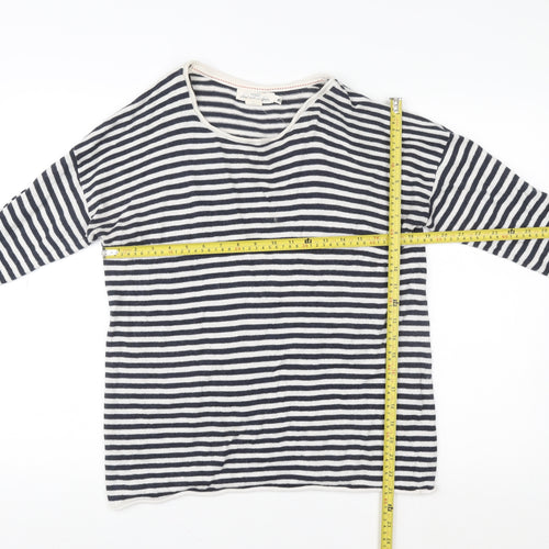 H&M L.O.G.G. Women Blue Striped Cotton Boat Neck Jumper L