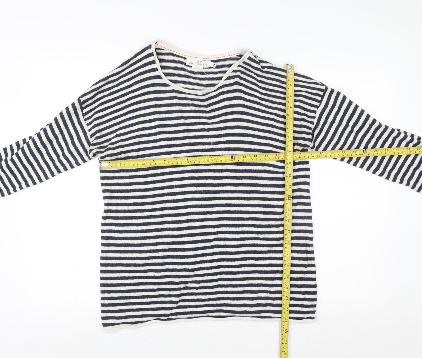 H&M L.O.G.G. Women Blue Striped Cotton Boat Neck Jumper L