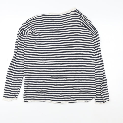 H&M L.O.G.G. Women Blue Striped Cotton Boat Neck Jumper L