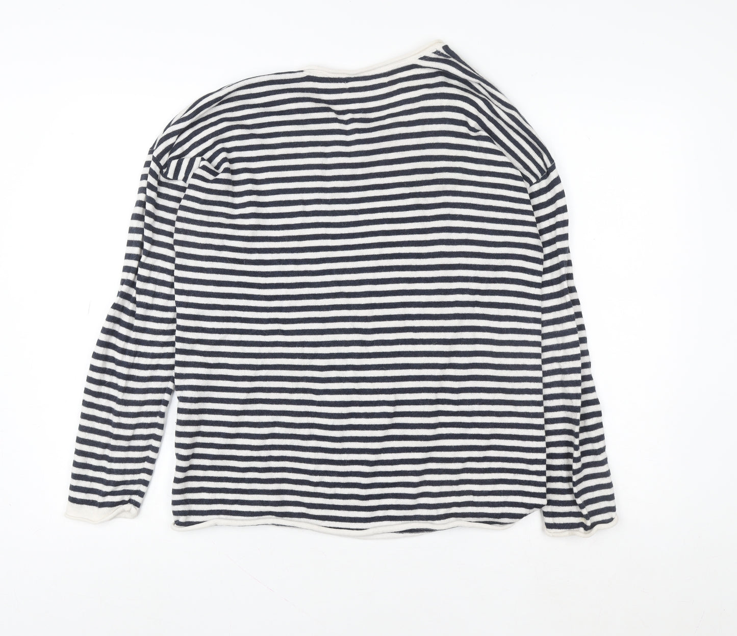 H&M L.O.G.G. Women Blue Striped Cotton Boat Neck Jumper L
