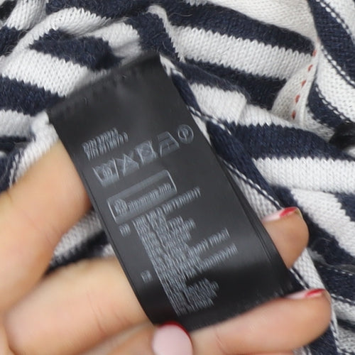 H&M L.O.G.G. Women Blue Striped Cotton Boat Neck Jumper L