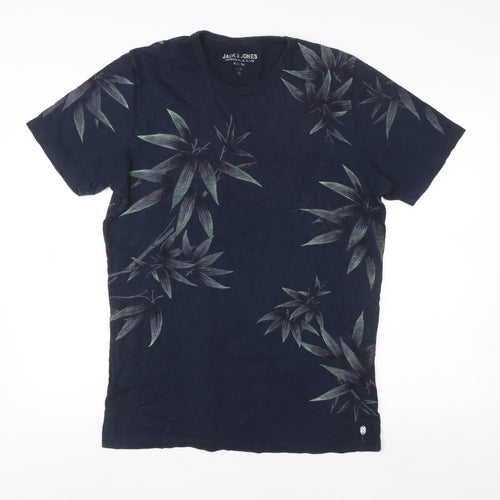 Jack & Jones Men's Blue Floral Regular Fit Cotton T-Shirt Size L