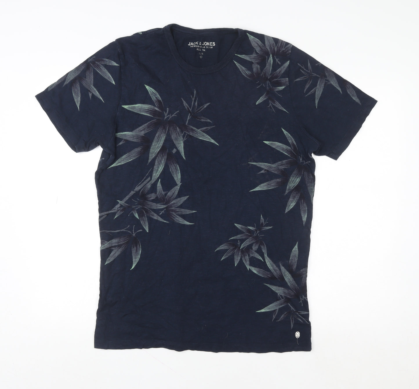 Jack & Jones Men's Blue Floral Regular Fit Cotton T-Shirt Size L