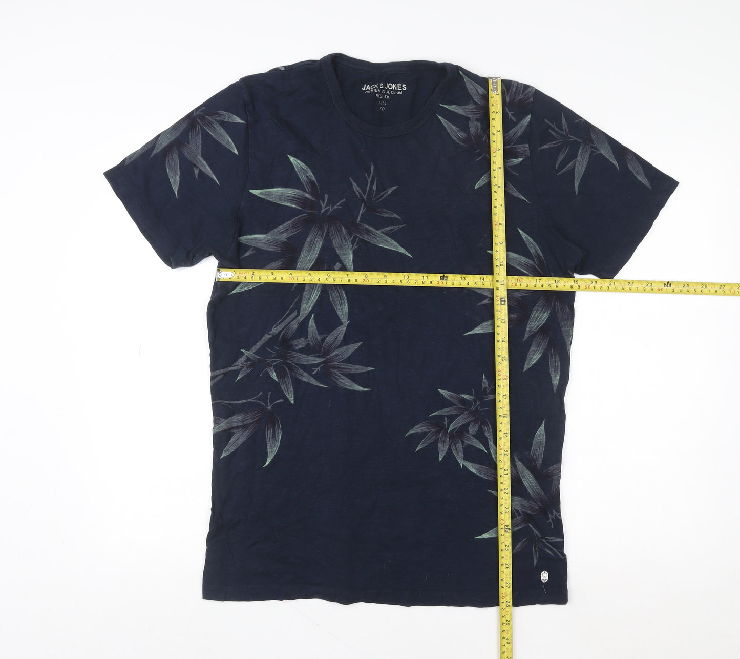 Jack & Jones Men's Blue Floral Regular Fit Cotton T-Shirt Size L