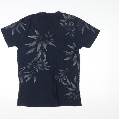 Jack & Jones Men's Blue Floral Regular Fit Cotton T-Shirt Size L
