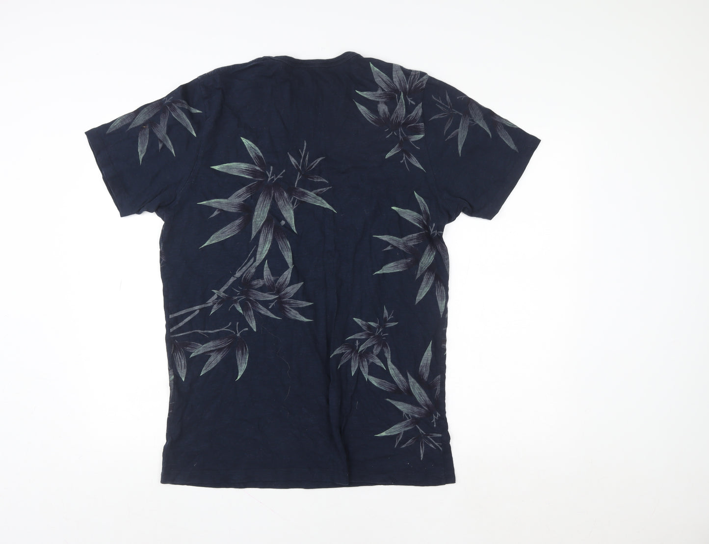 Jack & Jones Men's Blue Floral Regular Fit Cotton T-Shirt Size L