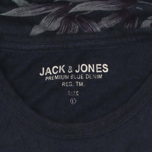 Jack & Jones Men's Blue Floral Regular Fit Cotton T-Shirt Size L