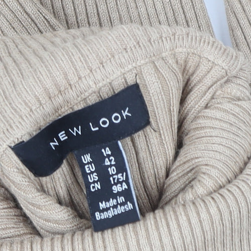 New Look Women Beige Striped Roll Neck Ribbed Jumper UK 14
