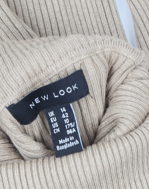 New Look Women Beige Striped Roll Neck Ribbed Jumper UK 14