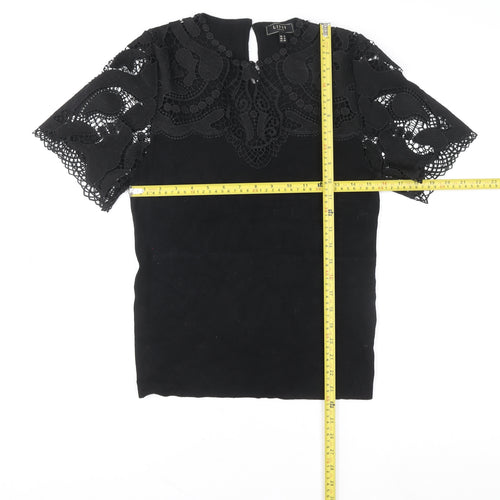 Lipsy Women Black Lace Short Sleeve Blouse Size 12 Elegant Top