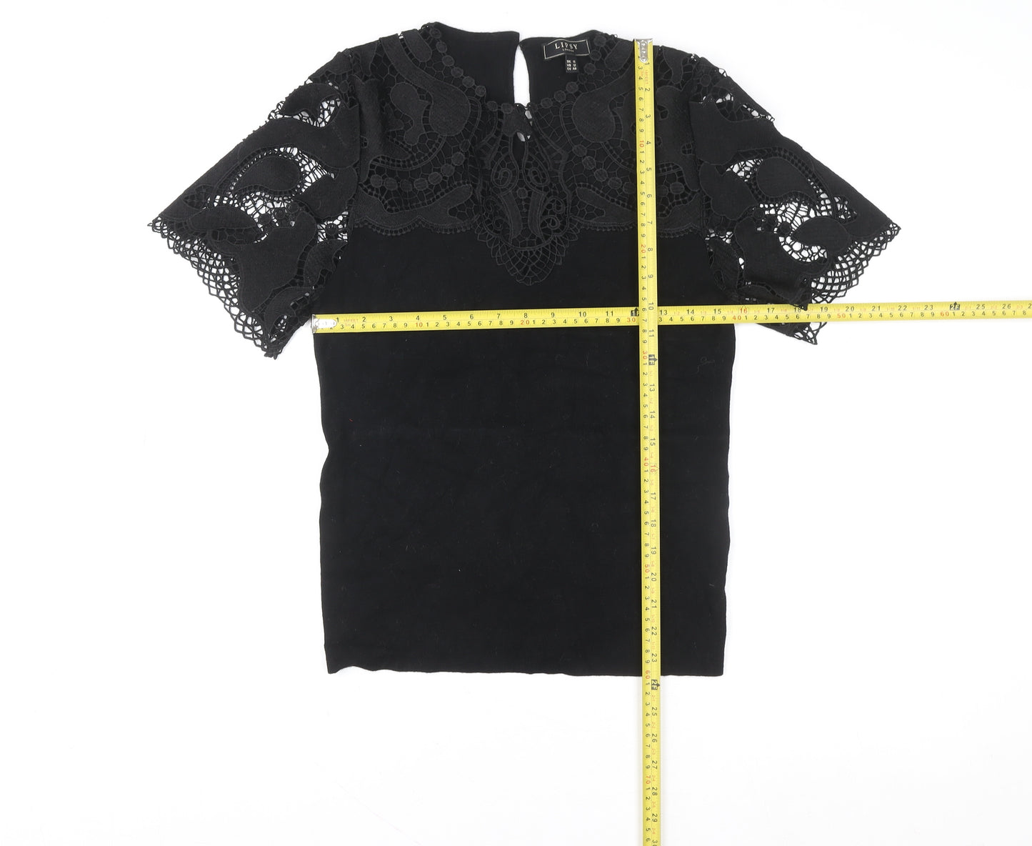 Lipsy Women Black Lace Short Sleeve Blouse Size 12 Elegant Top