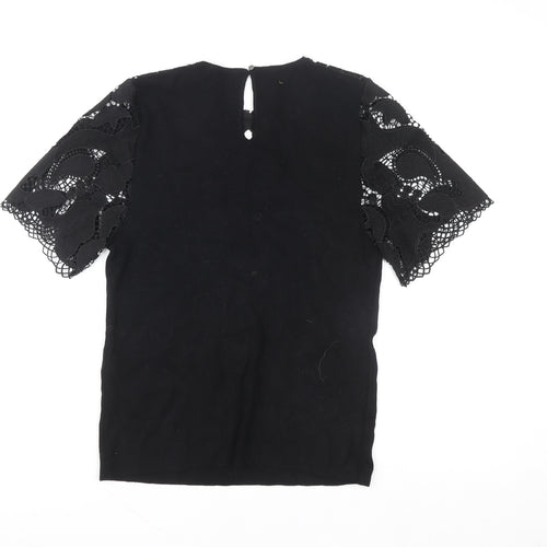 Lipsy Women Black Lace Short Sleeve Blouse Size 12 Elegant Top