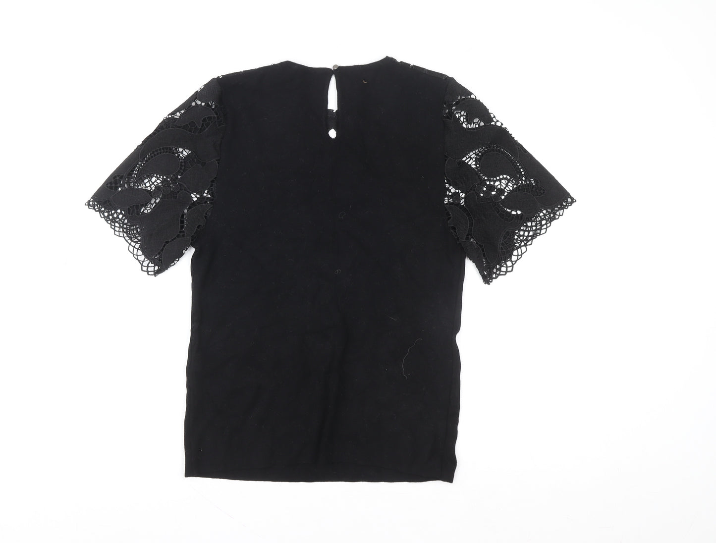Lipsy Women Black Lace Short Sleeve Blouse Size 12 Elegant Top