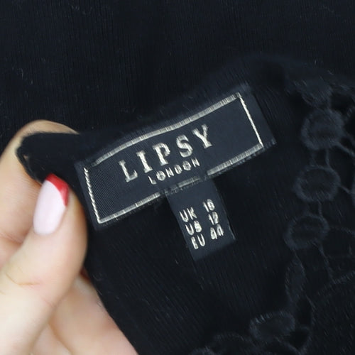 Lipsy Women Black Lace Short Sleeve Blouse Size 12 Elegant Top