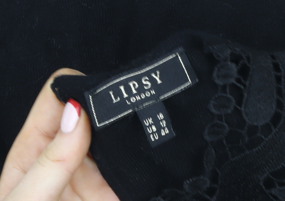 Lipsy Women Black Lace Short Sleeve Blouse Size 12 Elegant Top